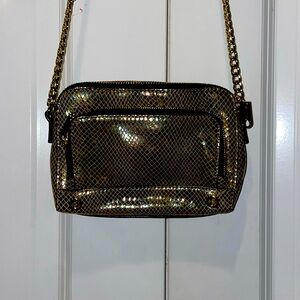 MILLY Iridescent Metallic Crossbody Bag Snake Print Purse Mini Gold Chain Strap